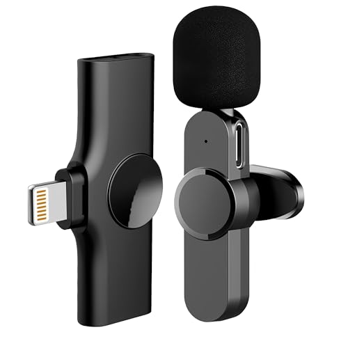 Microfone de Lapela Vimai EP033T para iOS com Conexão Lightning, 2.4GHz Preto, Perfeito para Lives,