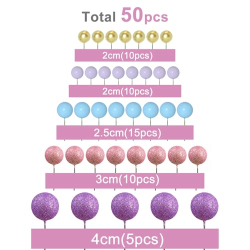Miniatura 2 de Astaron 50 Piezas De Bolas Para Decoración De Tartas, Mini Globos, Palitos Para Decoración De Tartas, Bolas De Espuma, Púas Para Tartas Para Bodas, Fiestas, Cumpleaños Rosa, Púrpura, Azul