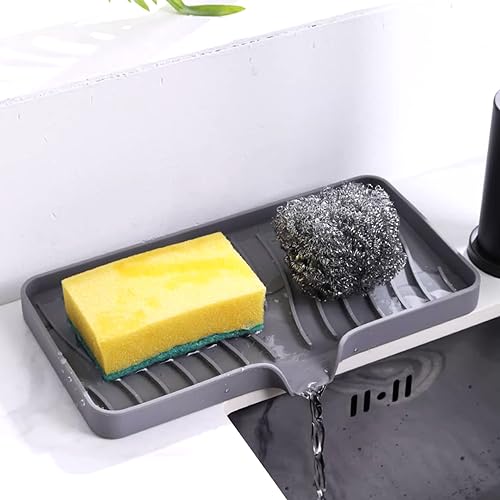 Splash Guard for Kitchen Sink, Silicone Faucet Guard Mat Drain Drying Pad, Bathroom Sink Faucet Mat, Sink Faucet Splash Catcher, Splash Guard Mat for Kitchen, Bathroom, 10 x 5.2 inch (Grey)