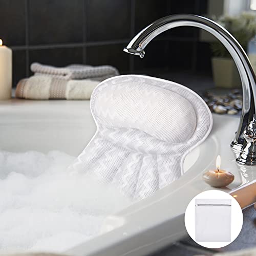 Amteker Badewannenkissen, Badewannen Nackenkissen 6 Saugnäpfen, Extra Wäschesack, Badewannen Kissen für Kopf, Rücken, Schulter, Nacken, Frauen, Mama Cover
