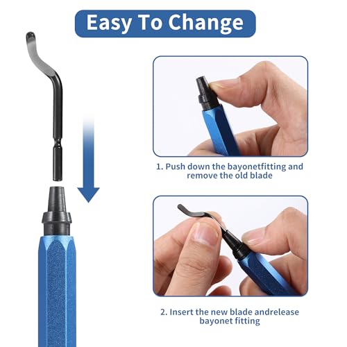 BUCOMTU 360° drehbare Entreibe mit 20 Ersatzklingen, Handentreibe, verschleißfester Klingenkopf aus Schnellarbeitsstahl, rutschfester Aluminiumgriff, geeignet für Metall/Kunststoff/3D Druck