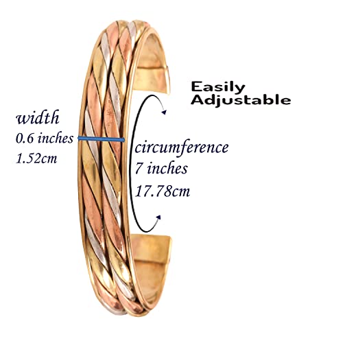 Touchstone Copper Healing Bracelet Tibetan Style. Hand Forged With Solid And High Gauge Pure Copper. Set Of 3 Different Designs With 3 Metal Shades. #TOP3