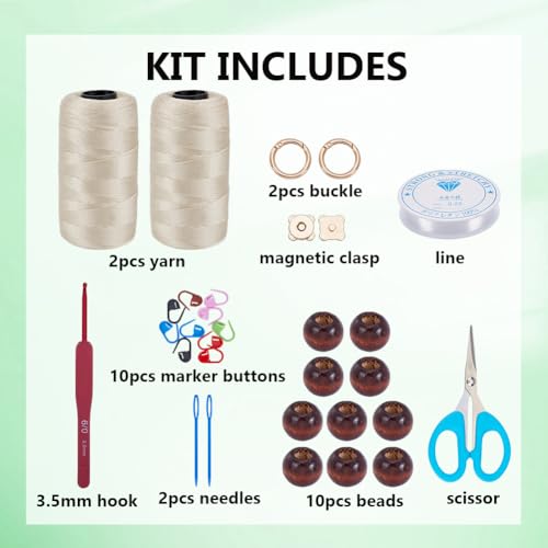 Image of ACRNIGHEET Crochet Kit for Beginners White Khaki Crochet Purse Bag for Women DIY Tote Bag Making Kit with Step-by-Step Tutorials Hobbies Project for Starter Boho Style Gift Ideas
