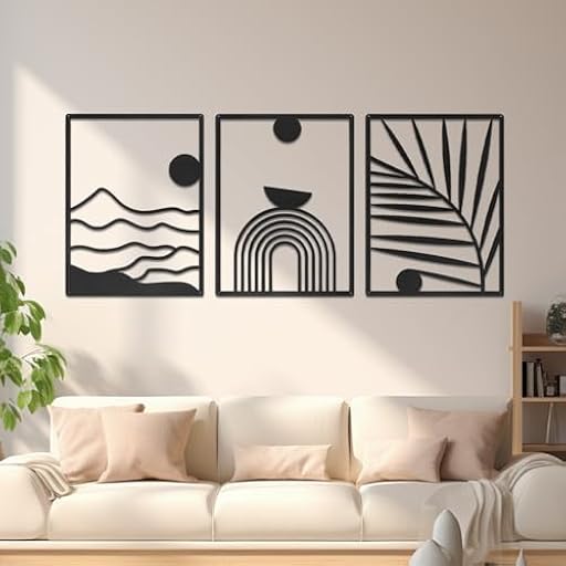 TECKZOON Juego de 3 piezas de decoración de pared de metal, cuadros geométricos modernos de color negro, 30 x 40 cm, arte de pared bohemio, para salón, dormitorio, pasillo, cocina como decoración de | Ya disponible en tu tienda friki favorita! En mundofriki.es!
