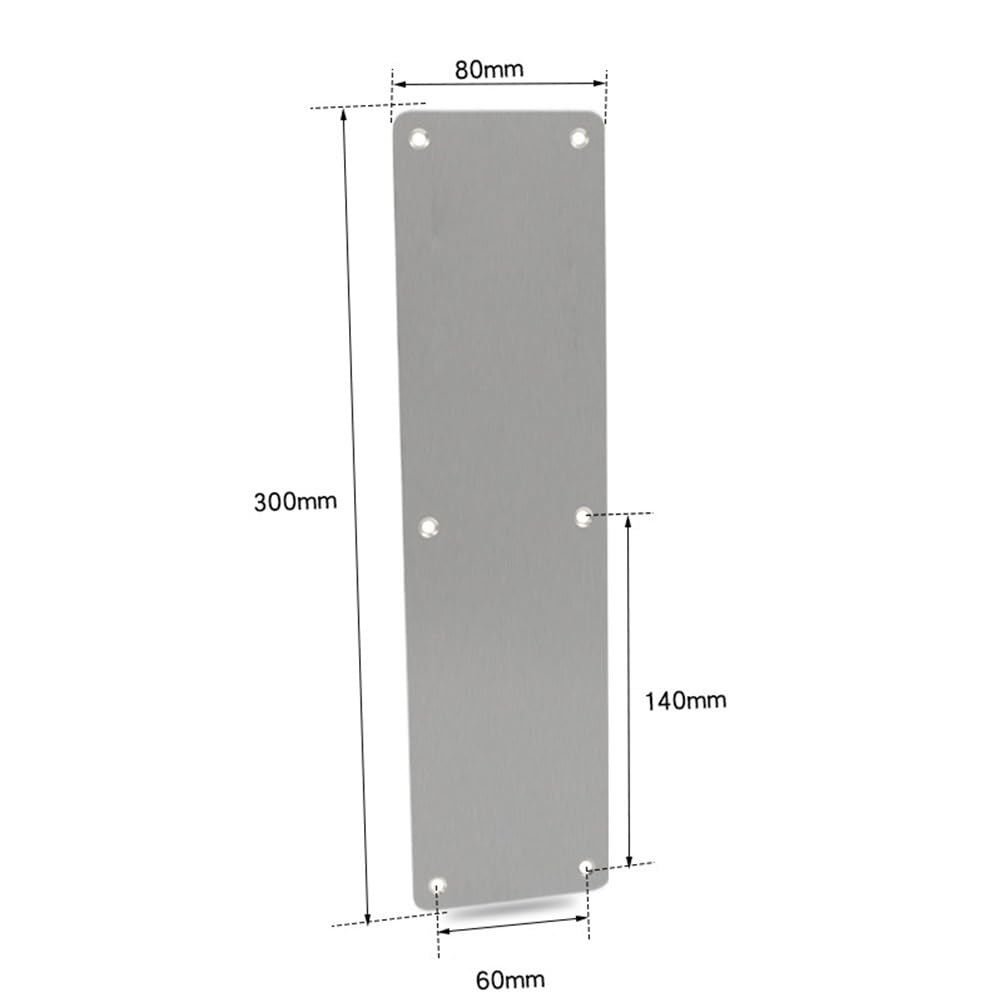 Piastre in acciaio inox, confezione da 2 piastre di spinta resistenti, per porte a battente interne ed esterne, protezione antigraffio con fori preforati, finitura argento, 80 x 300 mm