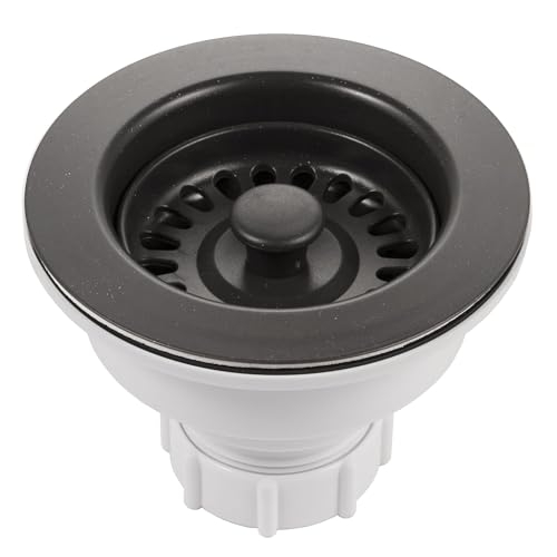 Houzer 190-9265 - 3-1/2 Inch Matte Black Kitchen Sink Basket Strainer, Durable Food Catcher Stopper for Metal Kitchen Sink, Ideal for Filtering Waste and Preventing Clogs