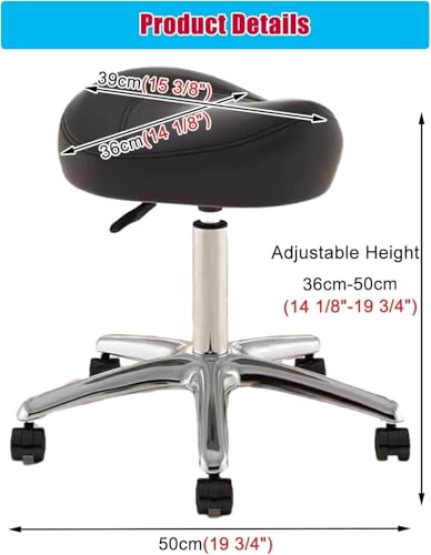 Image of Adjustable Height Saddle Stool - 360 Swivel Rolling Chair with PU Wheels & Metal Base - for Dental Hygienists(Black)