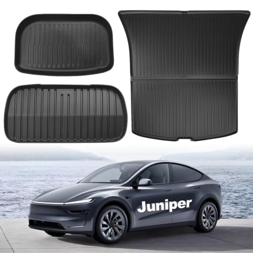 Cargo Liner Fit for 2025 2026 Model Y Juniper 5 Seats (Not fit Standard) Front and Rear Frunk Trunk Tray Mats All Weather Protection TPE Premium & Performance Trunk Mats Accessories