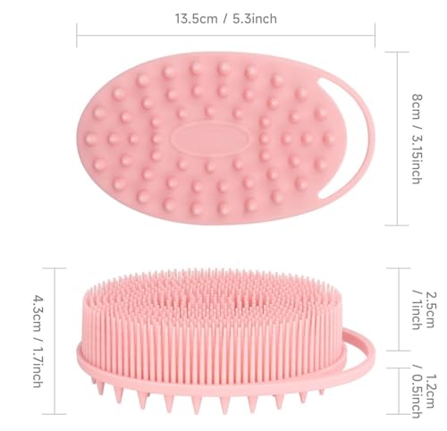 Image of KROYWEN Soft 2-in-1 Body Shower Bath & Shampoo Brush Massager for Hair,+ Silicone Soft Back Long Handle Shower Bath Brush+ Face Scrubber Brush, Exfoliating silicone Bath scrubber, Premium Loofah, Scalp Massager, Combination Combo | BPA-Free | for Men and Women (With A Free Hook 2-pic)