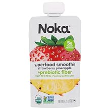 NOKA Superfood Pouches Strawberry Pineapple, 100% Organic Fruit And Veggie Smoothie Squeeze Packs, Non GMO, Gluten Free, Vegan, 5g Plant Protein, 4.2 Oz Pack of 6