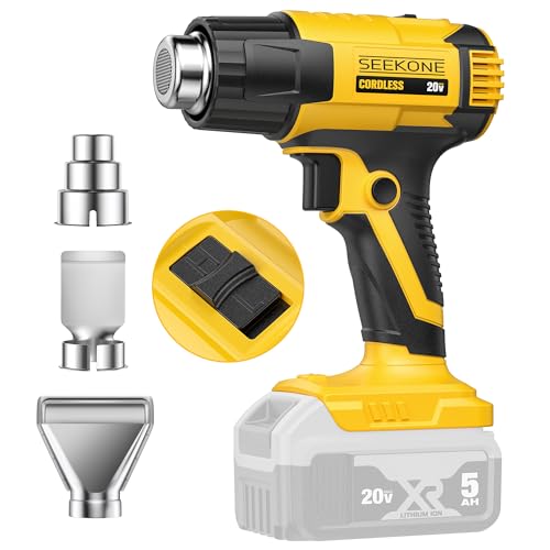 SEEKONE Cordless Heat Gun for Dewalt 20V Battery Dual Temperature Settings 300C and 550C Fast Heating Hot Air Gun with 3 Nozzles for Shrink Tubing Vinyl Wrap Crafting Electronics (No Battery)