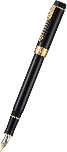 Miniatura 3 de Jinhao 100 mini pluma estilográfica con convertidor, acrílico negro con clip dorado noble para oficina