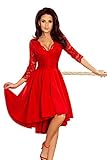 exklusive kleiderschränke Made in EU Numoco asymmetrisches Exklusives Kleid mit längerem Rücken, 3/4 Ärmeln, Ausschnitt und Spitze. (Rot, XXXL)