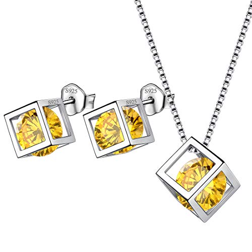 Collar de piedra natal Aurora Tears cuadrado en plata 925 hipoalergénica con aretes a juego