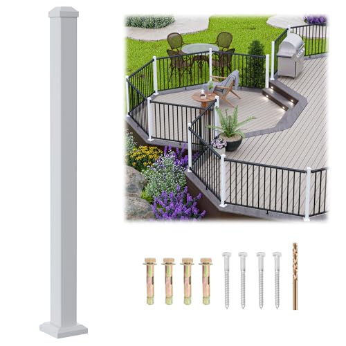Egadis 2.56in x 2.56in x 42.5in Aluminum Railing Post with Drill Bit, White