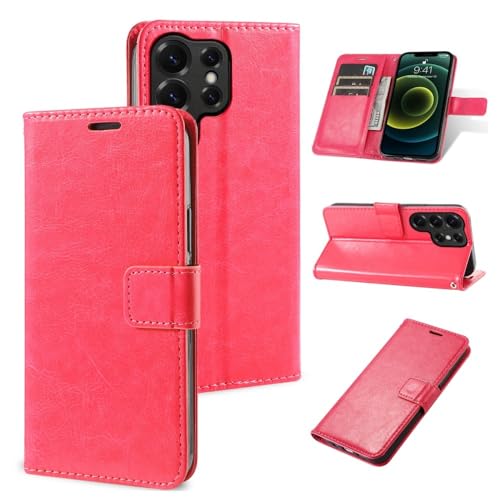 Étui rose vif pour Samsung Galaxy A55 5G étui portefeuille rabat cuir uni antichoc mince
