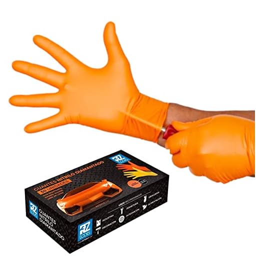 GUANTES de NITRILO DIAMANTADO naranjas - Los guantes de nitrilo MÁS RESISTENTES del mercado - SIN LÁTEX - REUTILIZABLES (L)