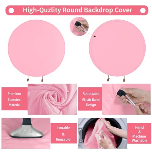 Haefoo 7.2FT Pink Round Backdrop Cover for 5 to 7.2ft Circle Arch Stand - Adjustable Wrinkle Free Circle Backdrop Cover for Birthday, Wedding, Baby Shower Photography Party Background Decor
