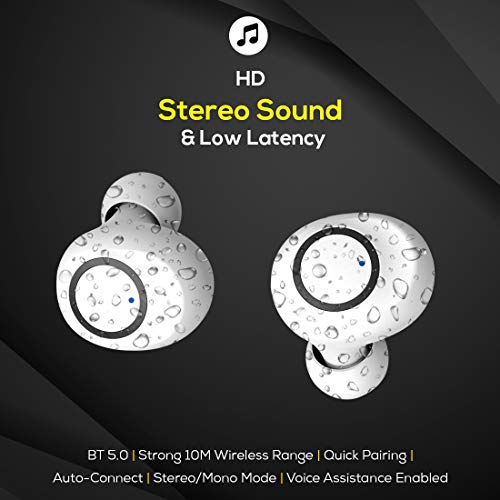 Image of pTron Bassbuds Jets True Wireless Bluetooth 5.0 in-Ear Headphones,20Hrs Total Playback with Case,Deep Bass,Touch Control,Ipx4 Water Resistant,Voice Assistant,Built-in Mic & Digital Display (White)
