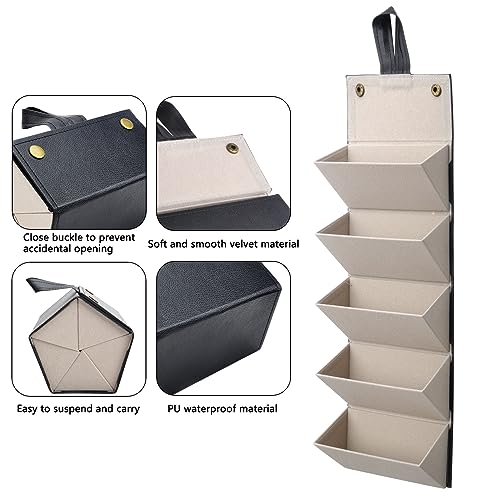 DAWRIS 5 Slot Brillenorganizer, Brillenaufbewahrung Mehrere Brillen Reise Brillenbox Sonnenbrillen Hängen Faltbare Aufbewahrungs Box Tragbare Brillenetui PU-Leder Sonnenbrillen Organizer