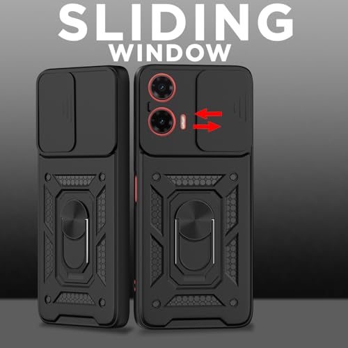 Image of Pikkme Back Cover for Moto G35 5G | D10 Tough Armor | 360 Protection Case | Sliding Camera Shield Cover & Ring Holder Stand Bumper Case (Black)