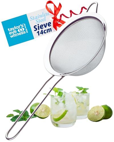 Heavy-Duty 14cm Stainless Steel Sieve - Fine Mesh Strainer with Extra Grip Handle, Dishwasher Safe & Durable for Professional Cooking, Baking, Tea, Pasta, Flour, Rice & More. Easy to Use & Clean.