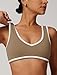 OMEWEE Women's Jogger Sports Bra V Neck Yoga Sports Bra with Removable Padded Cups, Contrasting Color Design Brown M