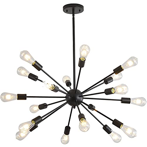 Jklx Mid-Century Sputnik Chandeliers 18-Lights, Modern Semi Flush Mount Ceiling Light Fixture Industrial Retro Hanging Lamps For Kitchen Living Room Dining Bedroom Corridor, Black（Bulb Not Included） #TOP1