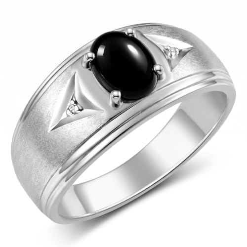 Image of Rylos Men's Rings Classic Design 8X6MM Oval Gemstone & Sparkling Diamond Ring - Color Stone Birthstone Rings for Men, Sterling Silver Rings in Sizes 8-13. Elevate Your Style with Timeless Elegance!