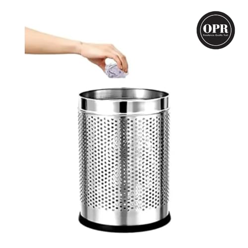 Image of OPR 6 Ltr Stainless Steel Open Perforated Dustbin Without Lid| Waste Bin For Home, Bedroom, washrooms, Office, Kitchen, Bathroom| Small Dustbin- Silver| (7X11 Inches- 6 LTR)