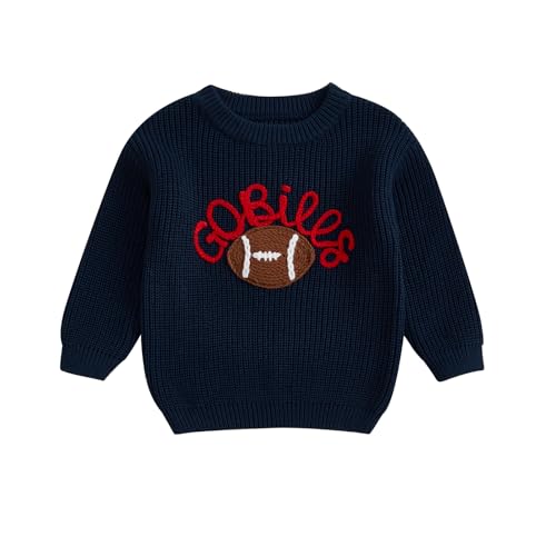 Toddler Baby Girl Boy Knit Football Sweater Long Sleeve Pumpkin Sweasthirt Fall Winter Clothes Football Outfit (Dark Blue Football, 12-18 Months)