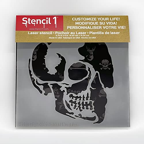 Stencil1 Skull Profile Stencil - Premium Quality Durable & Inspired Designs Perfect For Home Decor, Halloween & Pumpkin Decorating - Decor On Walls Fabric & Recyclable Art Craft - 5.75" X 6" #TOP4