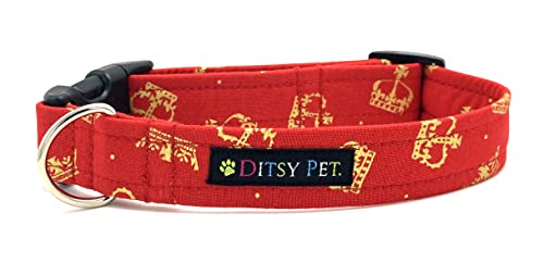 Coronation Dog Collar Red with Gold Crowns XS