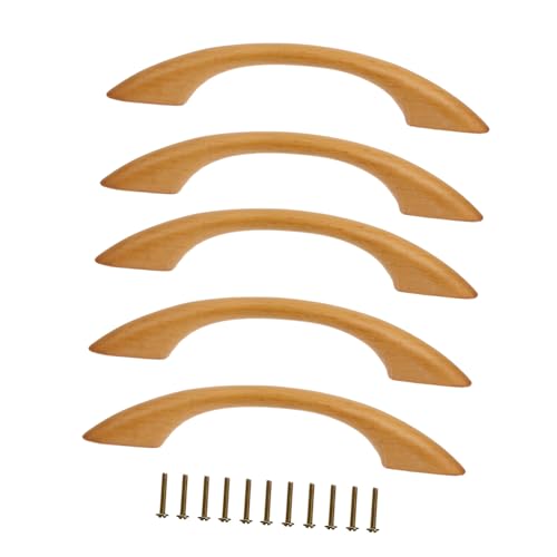 Frcolor 5個 点 孔距 ブラウン 木製引き出し取っ手 高密堅木製キャビネットハンドル 家具用耐久アクセサリー 快適グリップ扉用
