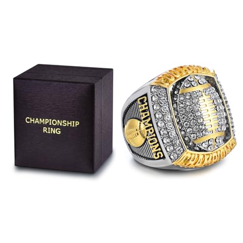 charlinliol Football Championship Ring Crystal Rhinestone Studded Two-Tone Gold and Silver Sports Champions Memorabilia (SIZE 9)