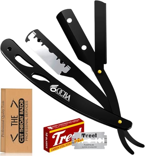 OCBA Navaja de afeitar para hombre & Navaja de Barbero Maquinilla de afeitar para barba de acero inoxidable 20 Medias Cuchillas de Afeitar