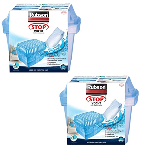 2x Henkel RUBSON Luftentfeuchter Classic mit Granulat gegen Feuchtigkeit und unangenehmen Geruch, Prävention von schwarzen Flecken an Wänden, geeignet für 40m² , 1x Raumentfeuchter 1x 1kg Granulat Cover
