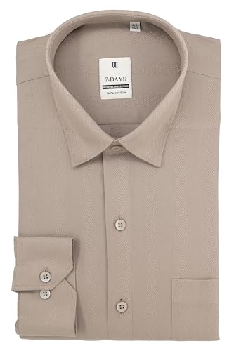 Image of 7-DAYS Men's Premium Formal Shirts - Regular Fit, Full Sleeve, 100% Pure Cotton, Self-Design, with Pocket - Stylish Office Shirts for Men