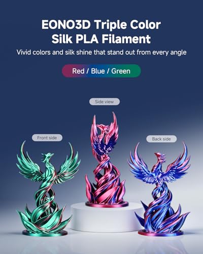Image of Silk Tri-Color PLA Filament 1.75mm, Coextruded 3D Printer Filament, Color Changing Rainbow Silk PLA, Ultra Glossy Multicolor Printing PLA, Tangle Free, ±0.03mm, 1KG Spool, Red Blue Green