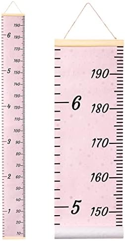 Beinou Wall Height Chart Growth Chart for Kids Wooden Wall Ruler 7.9'' x 79'' Canvas Height Measurement Wall Decor Hanging Height Measure for Baby Girls Boys Toddler Bedroom, Pink Flowers