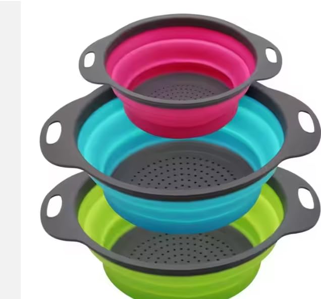 faltbares Silikon Küchensieb Set (3 teilig)-Platzsparende Abtropfsieb für Nudeln Obst & Gemüse