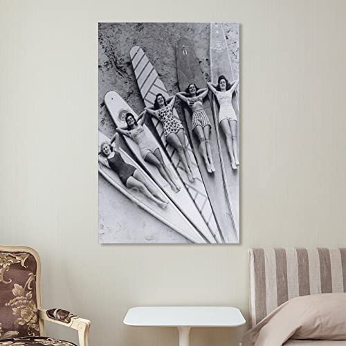 Bludug Sexy Girls Surfing Surfboards Vintage Photo Beach Surf Women Surfersvintage Posters Canvas Painting Posters And Prints Wall Art Pictures For Living Room Bedroom Decor 24X36Inch(60X90Cm) #TOP6