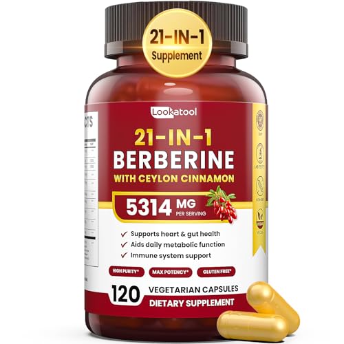 21-in-1 Berberine Supplement with Ceylon Cinnamon – 1500mg Organic Berberine HCL Phytosome, 5X Higher Absorption for Metabolism Support 120 Capsules