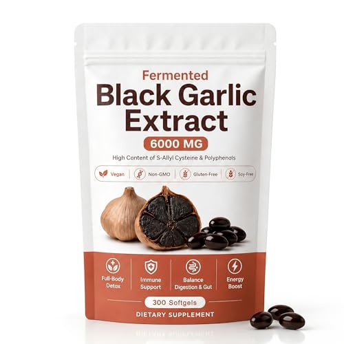 Fermented Black Garlic Extract Natural Odorless Aged Garlic Supplements Support Immunity Boost Energy Balance Digestion & Gut Vegan Non-GMO 300 Softgels (1)