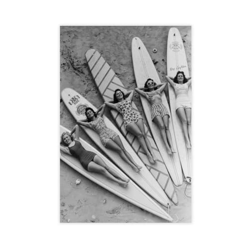 Tableau rétro surf noir et blanc déco salon 61x91cm