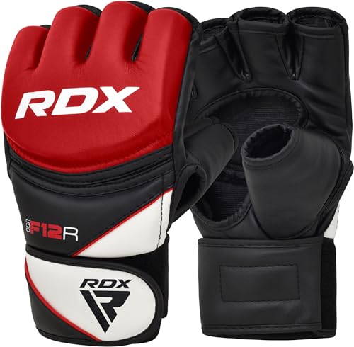 RDX MMA Gloves Grappling Sparring, Maya Hide Leather, Boxing Gloves Men Women Muay Thai Martial Arts Training, Half Finger Adjustable Mitts Wrist Support Kickboxing Cage Fighting Punching Bag Workout