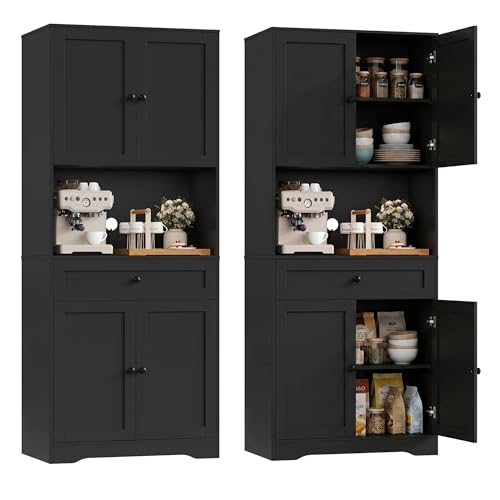 FOREHILL Buffet Cuisine, Meuble Cuisine avec 4 Portes 1 Tiroir, Meuble de Rangement avec Trou de Câbles Étagères Réglables Vaisselier Salle à Manger pour...