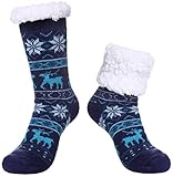 SDBING Women's Winter Super Soft Warm Cozy Fuzzy Snowflake Deer Fleece-lined With Grippers Slipper S
