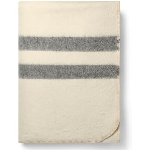 Thick Alpaca Wool Blanket Queen Size – Heavyweight Alpaca Wool Blanket for Camping Outdoors or Using Indoors | Soft Peruvian Alpaca Wool Blankets (Ivory - Soft Gray Stripes, Queen) Cover