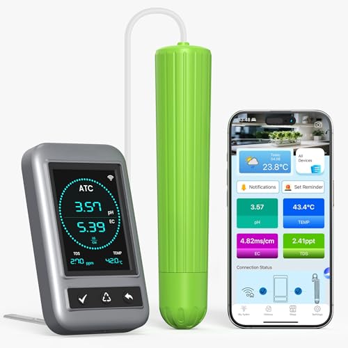 4-in-1 Smart Hydroponic Monitor, Digital pH Meter for Water & TDS Meter, Real-Time pH EC TDS Temp Monitoring, Accurate Water pH Tester for Hydroponics, DWC, Aquaponics & Indoor Plants.